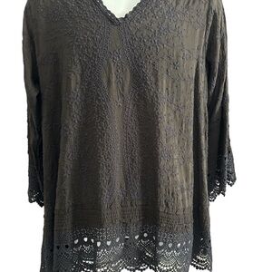 Johnny Was Black Embroidered and Lace Women's Tunic